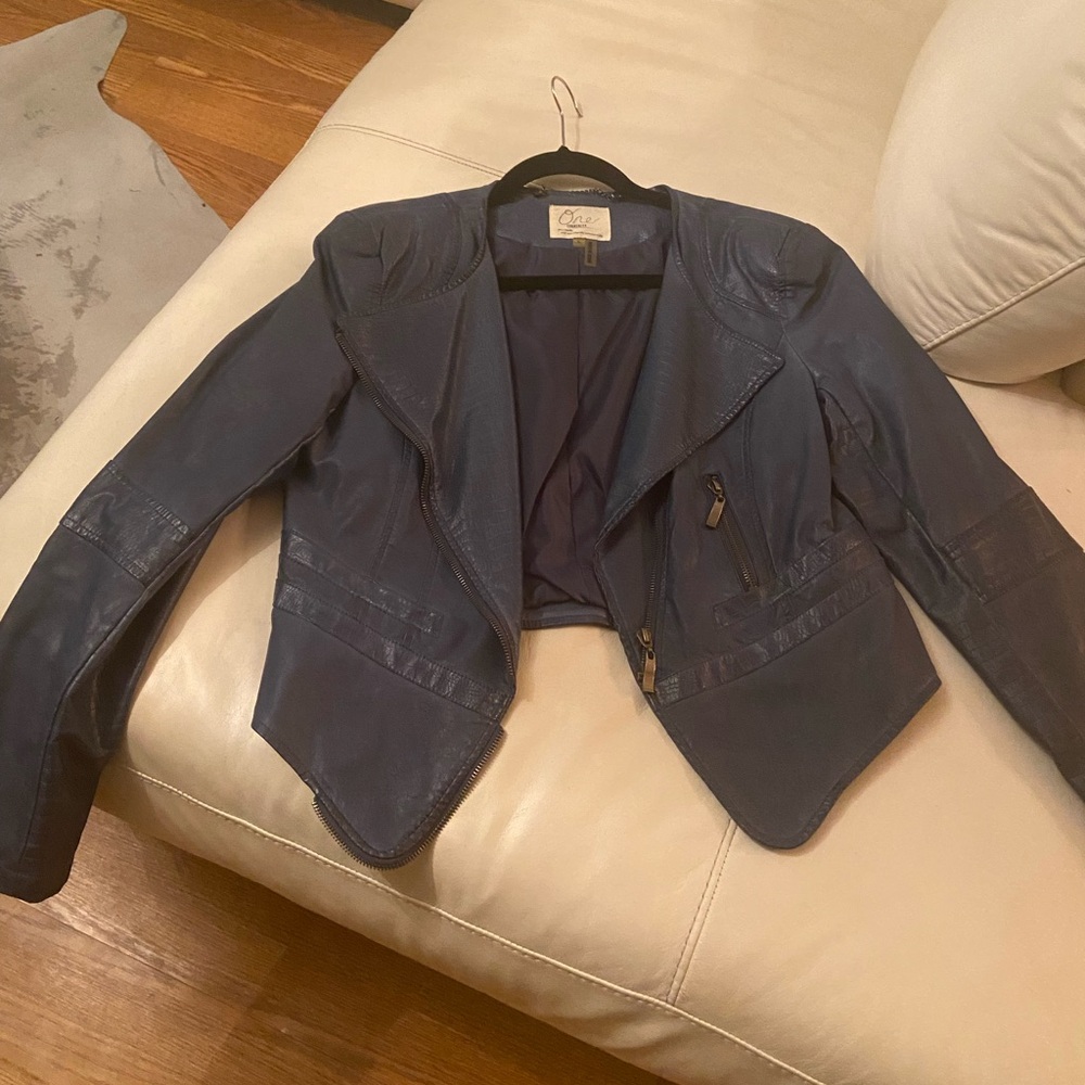 Blue PU leather Moto jacket